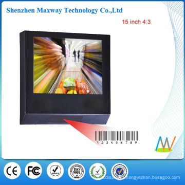 commercial publicité joueur d’ad 15 pouces LCD avec lecteur de code à barres